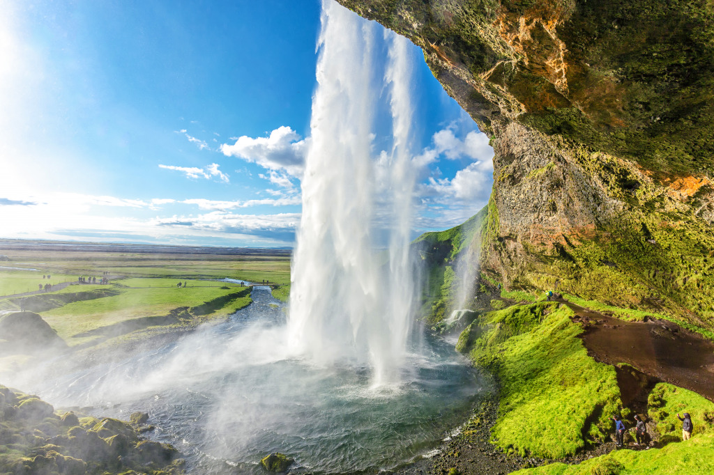 Back of Seljalandsfoss Waterfall, Iceland jigsaw puzzle in Waterfalls puzzles on TheJigsawPuzzles.com