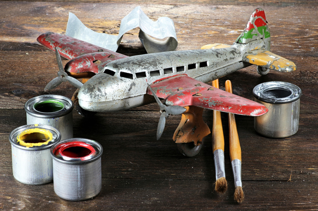 Antique Tin Toy Plane jigsaw puzzle in Puzzle of the Day puzzles on TheJigsawPuzzles.com