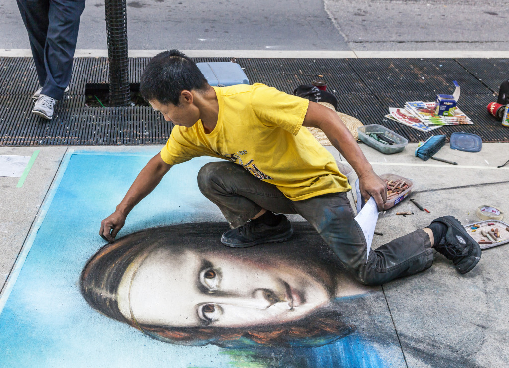 Street Artist draws Mona Lisa jigsaw puzzle in People puzzles on TheJigsawPuzzles.com