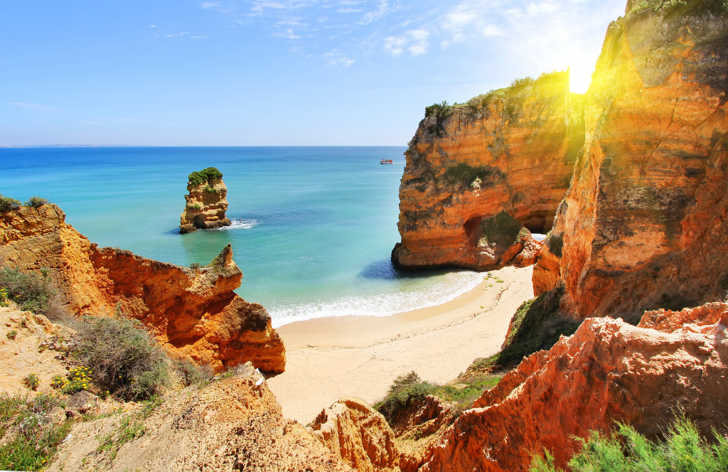 Rocky Beach at Sunset, Lagos, Portugal jigsaw puzzle in Great Sightings puzzles on TheJigsawPuzzles.com