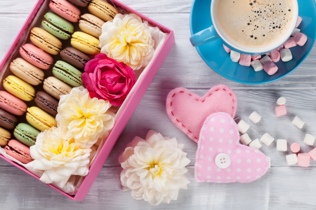 Macarons, Coffee and Marshmallows jigsaw puzzle in Food & Bakery puzzles on TheJigsawPuzzles.com