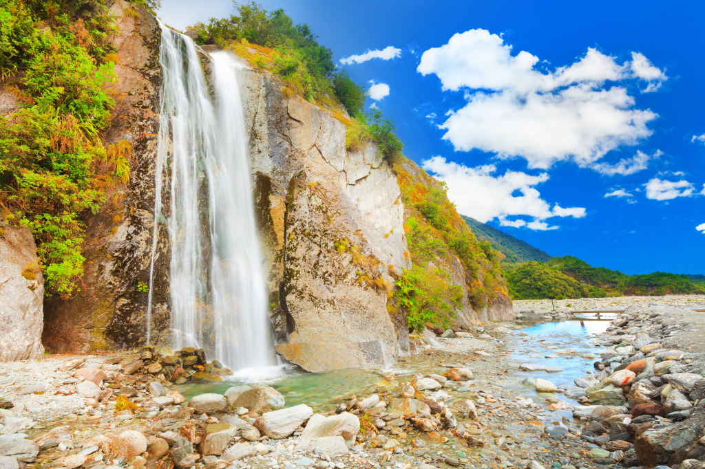 Waterfall on the Way to the Fox Glacier jigsaw puzzle in Waterfalls puzzles on TheJigsawPuzzles.com