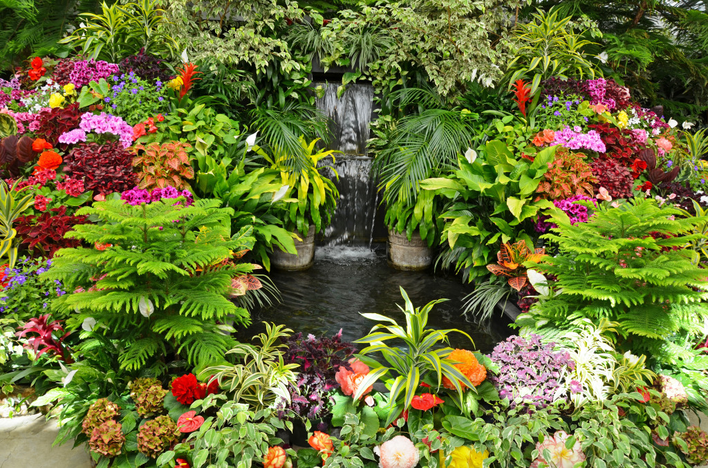 Tropical Garden with Colorful Flowers jigsaw puzzle in Waterfalls puzzles on TheJigsawPuzzles.com
