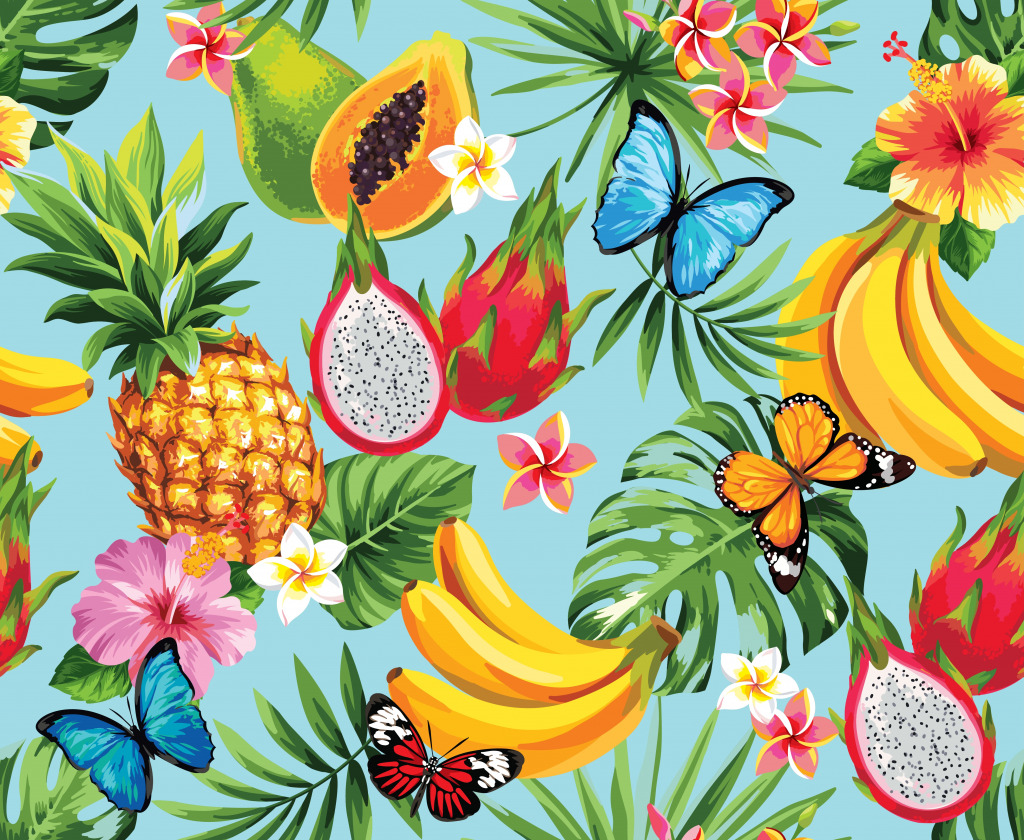 Tropical Fruits and Flowers jigsaw puzzle in Fruits & Veggies puzzles on TheJigsawPuzzles.com