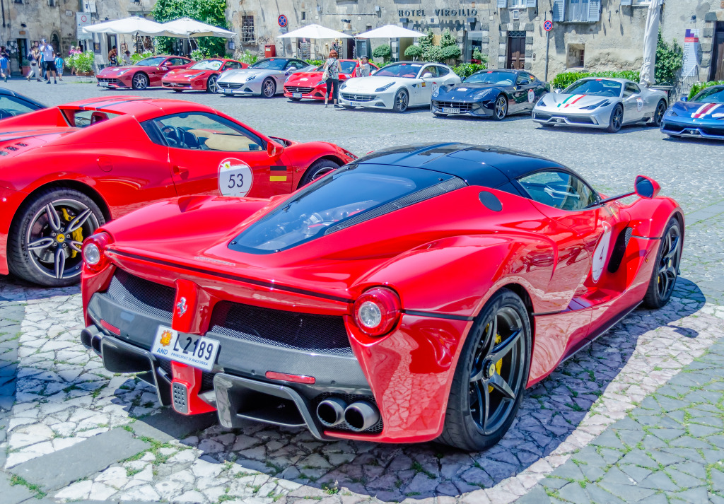 Ferrari Cavalcade in Orvieto, Italy jigsaw puzzle in Cars & Bikes puzzles on TheJigsawPuzzles.com