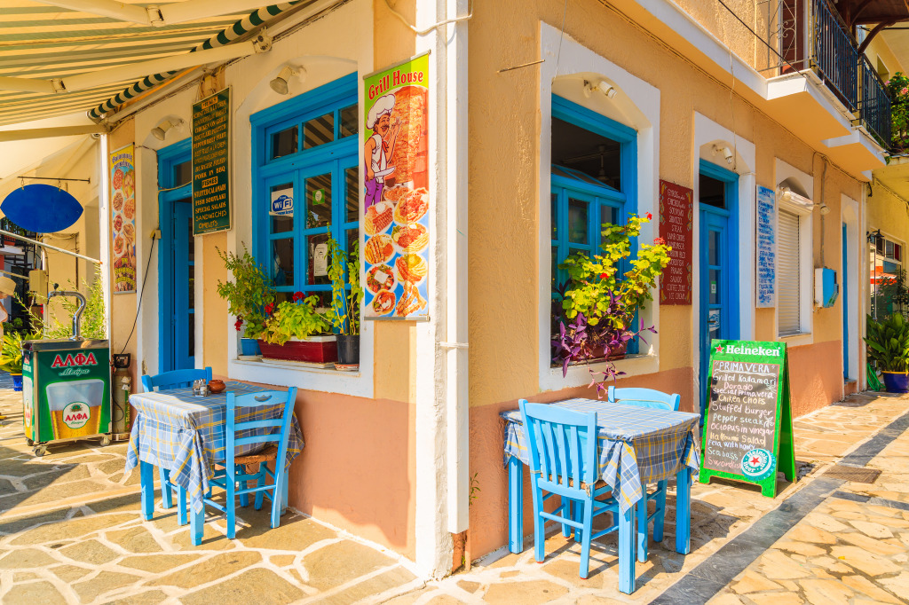 Greek Tavern, Samos Island jigsaw puzzle in Food & Bakery puzzles on TheJigsawPuzzles.com