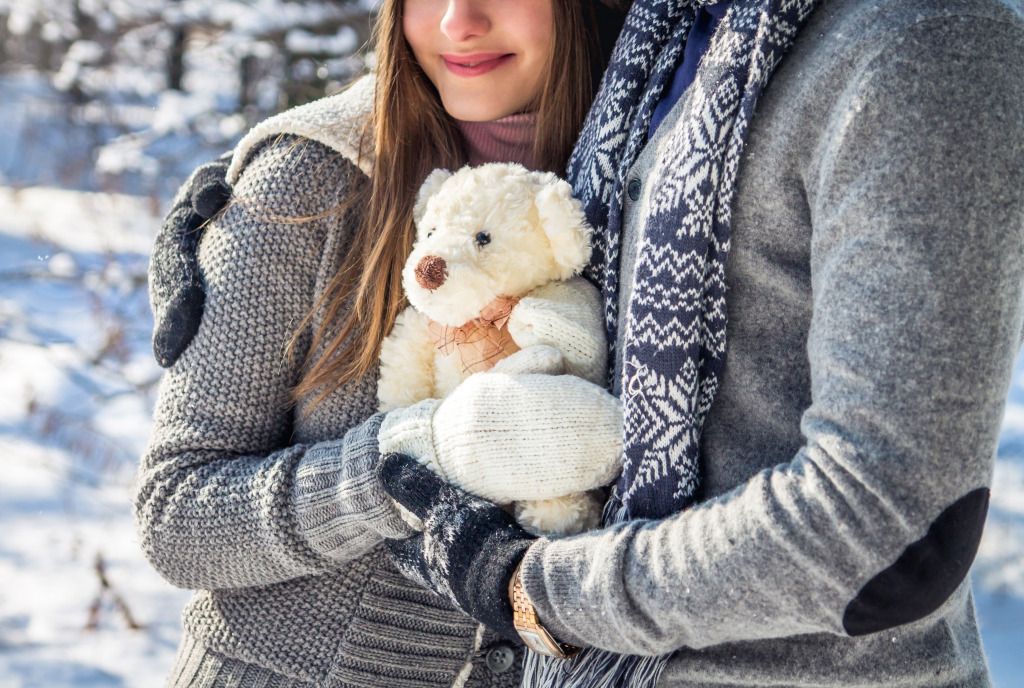 Young Couple in the Winter Forest jigsaw puzzle in Puzzle of the Day puzzles on TheJigsawPuzzles.com