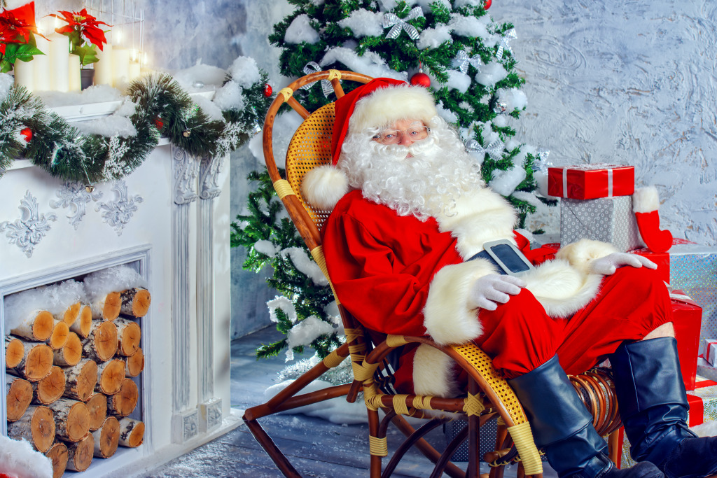 Santa Claus and Christmas Tree jigsaw puzzle in Christmas & New Year puzzles on TheJigsawPuzzles.com