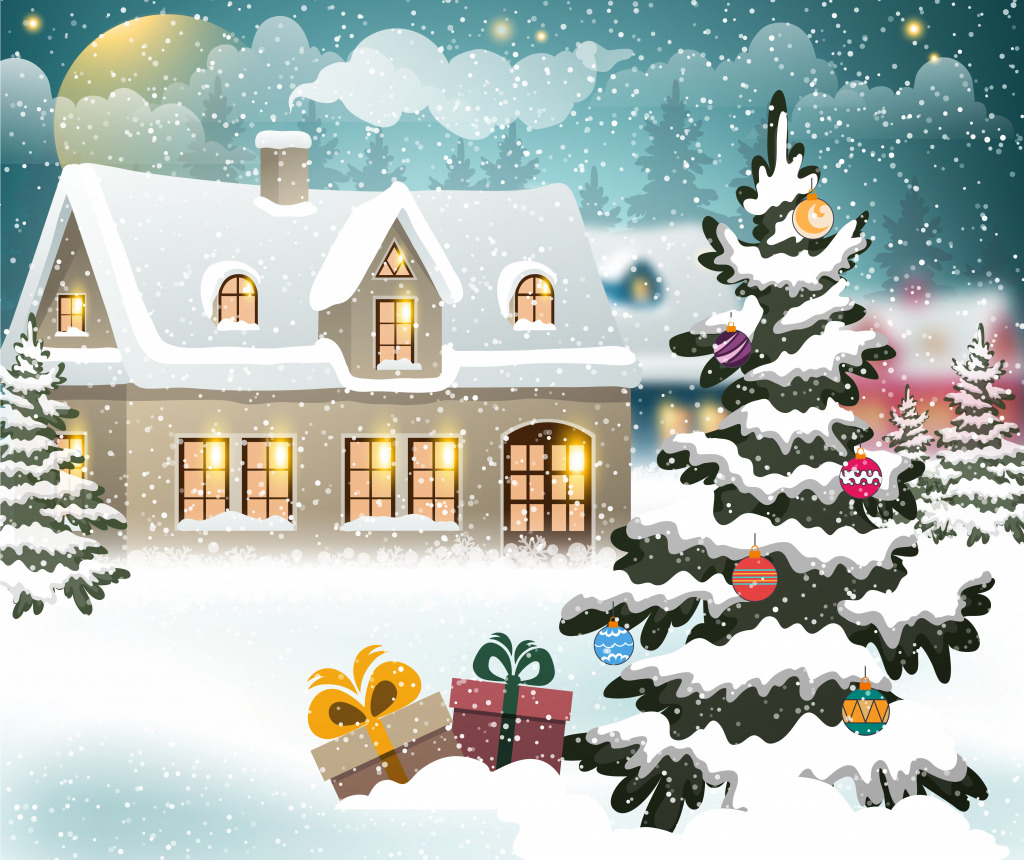 Winter Village Scene jigsaw puzzle in Christmas & New Year puzzles on TheJigsawPuzzles.com