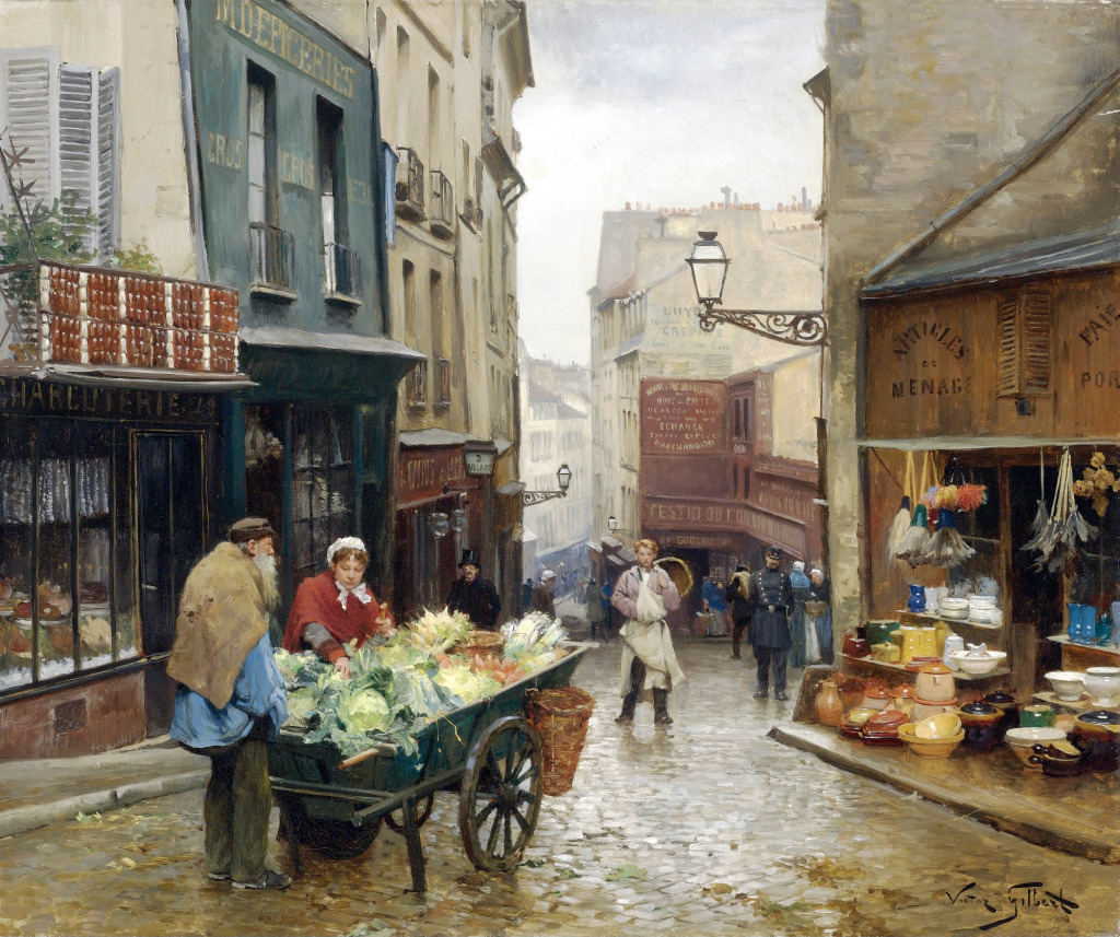 Market on the Rue Mouffetard, Paris jigsaw puzzle in Piece of Art puzzles on TheJigsawPuzzles.com