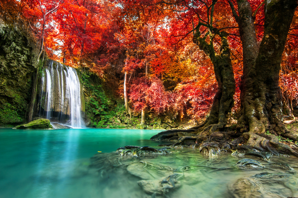 Erawan Waterfall National Park, Thailand jigsaw puzzle in Waterfalls puzzles on TheJigsawPuzzles.com