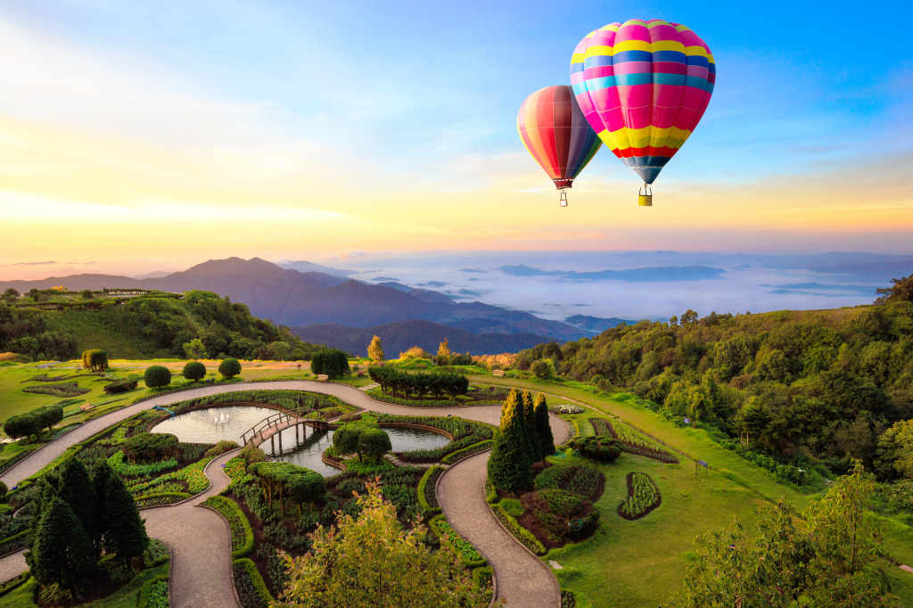 Hot Air Balloons over Chiang Mai, Thailand jigsaw puzzle in Aviation puzzles on TheJigsawPuzzles.com