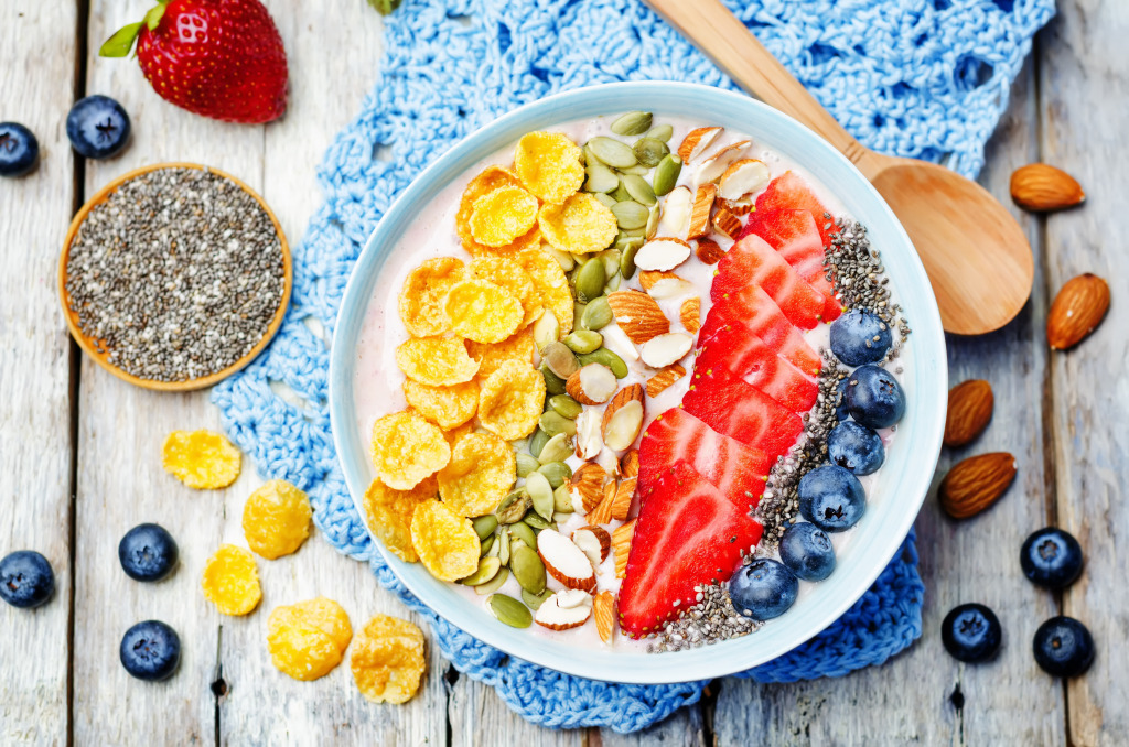 Strawberry Smoothie Bowl With Fruits jigsaw puzzle in Fruits & Veggies puzzles on TheJigsawPuzzles.com