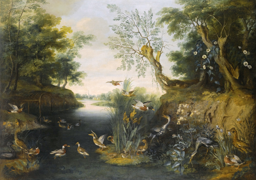River Landscape with Ducks and Other Fowl jigsaw puzzle in Piece of Art puzzles on TheJigsawPuzzles.com
