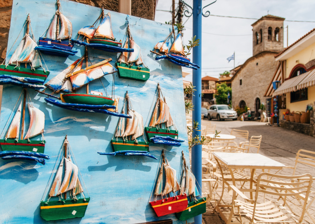 Wooden Souvenirs in Afitos, Greece jigsaw puzzle in Handmade puzzles on TheJigsawPuzzles.com