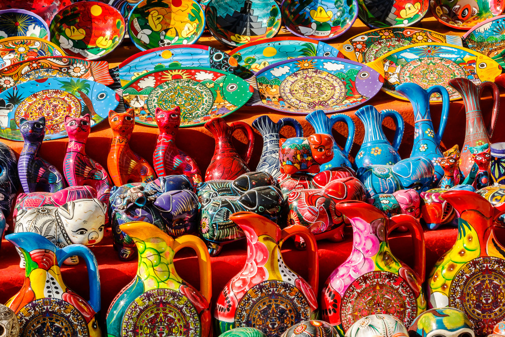 Ceramic Souvenirs in the Local Mexican Market jigsaw puzzle in Handmade puzzles on TheJigsawPuzzles.com
