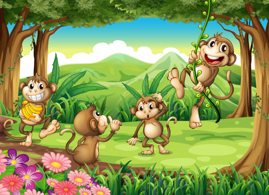 Monkeys Playing in the Forest jigsaw puzzle in Animals puzzles on TheJigsawPuzzles.com
