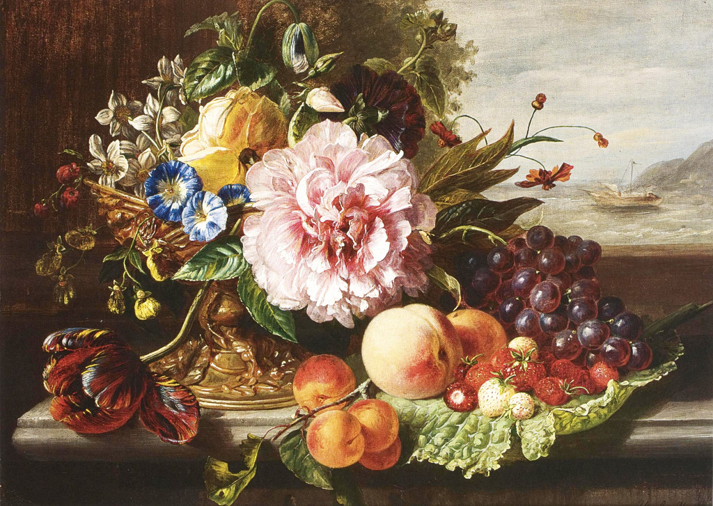 Still Life with Flowers and Fruit jigsaw puzzle in Fruits & Veggies puzzles on TheJigsawPuzzles.com