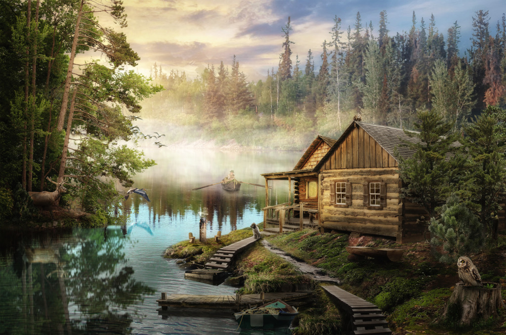 Cabin by the River jigsaw puzzle in Puzzle of the Day puzzles on TheJigsawPuzzles.com