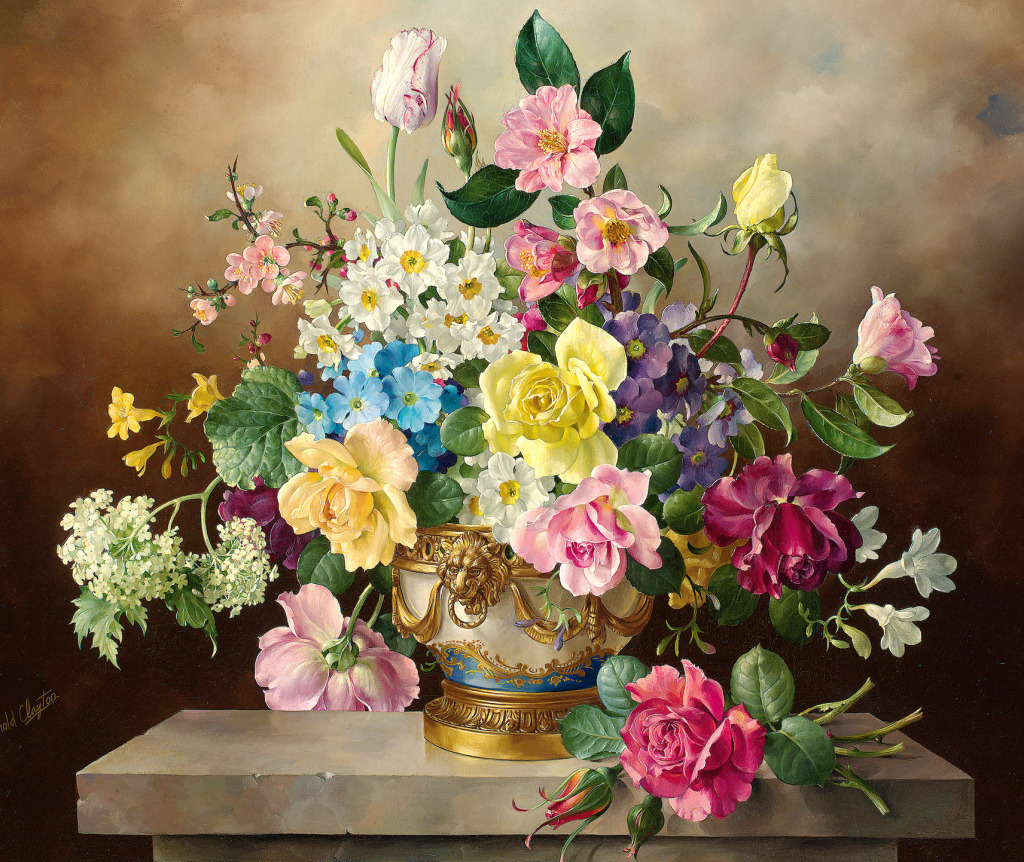 Still Life with Flowers in a Vase jigsaw puzzle in Flowers puzzles on TheJigsawPuzzles.com