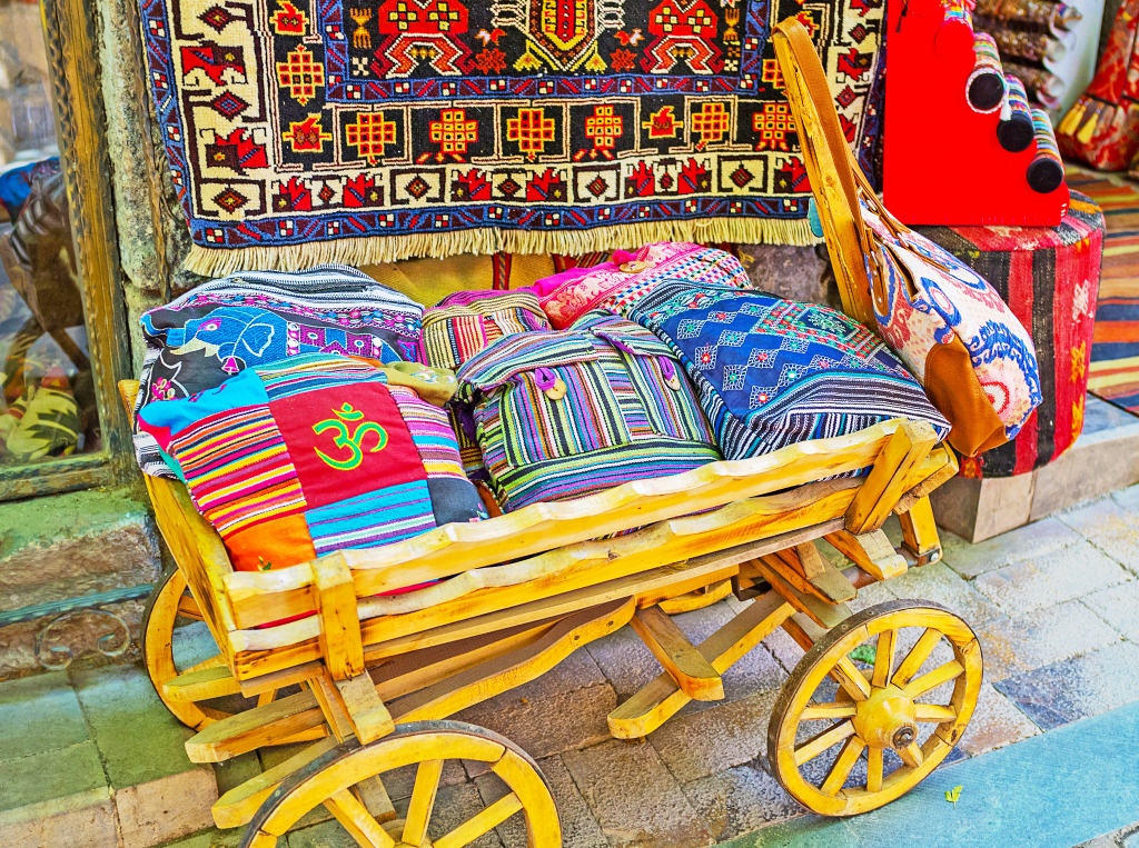 Woven Rug Shoulder Bags, Antalya, Turkey jigsaw puzzle in Handmade puzzles on TheJigsawPuzzles.com