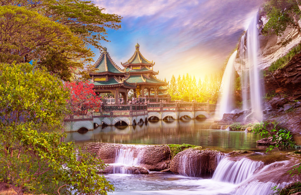 Landscape with a Waterfall jigsaw puzzle in Waterfalls puzzles on TheJigsawPuzzles.com