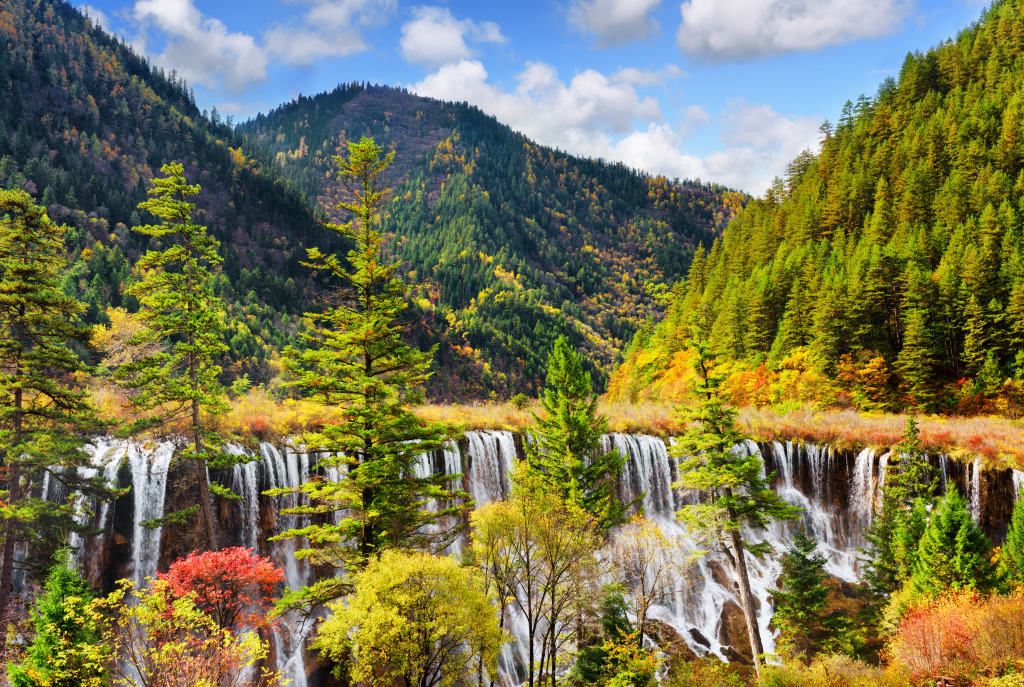 Nuo Ri Lang Waterfall, Jiuzhai Valley, China jigsaw puzzle in Waterfalls puzzles on TheJigsawPuzzles.com