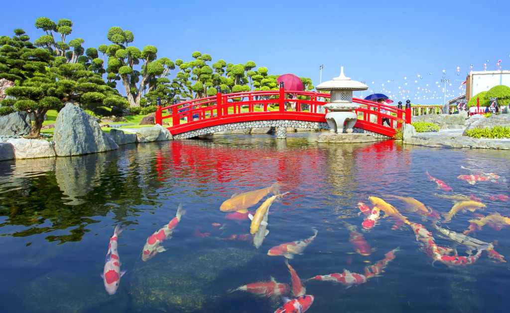 Fish Pond in a Japanese Garden jigsaw puzzle in Bridges puzzles on TheJigsawPuzzles.com