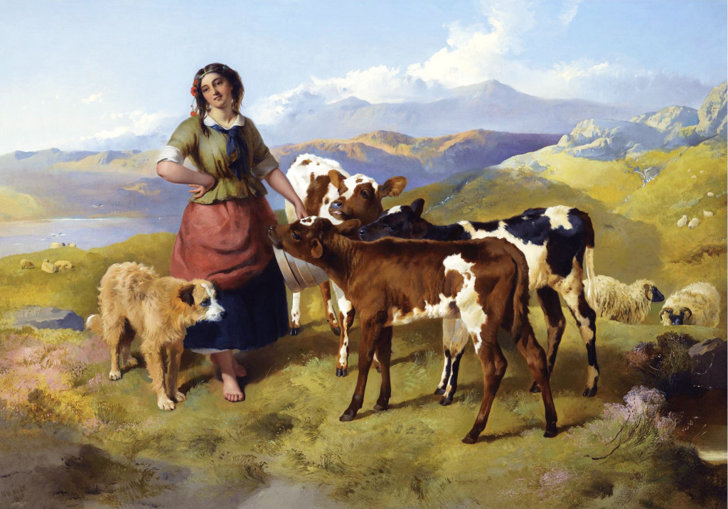 Highland Landscape with a Shepherdess jigsaw puzzle in Puzzle of the Day puzzles on TheJigsawPuzzles.com