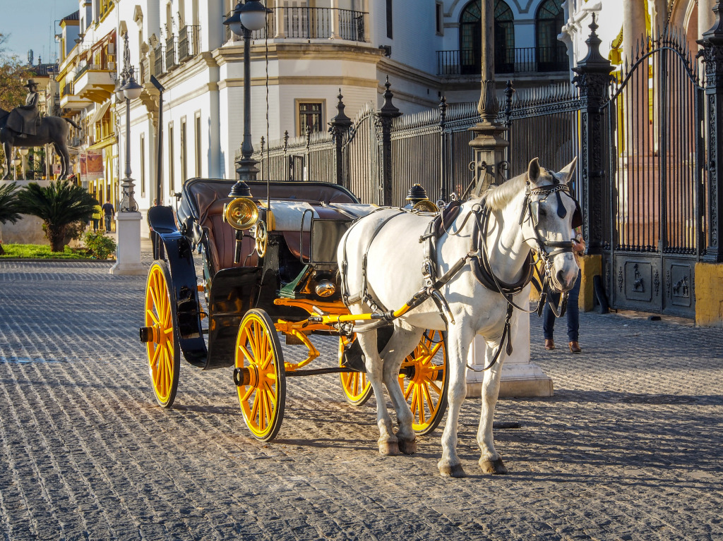 Horse Carriage In Seville, Spain jigsaw puzzle in Street View puzzles on TheJigsawPuzzles.com