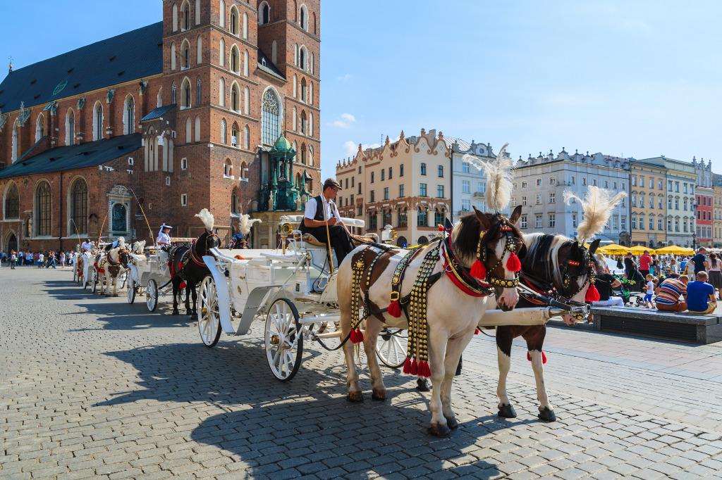 Horse Carriages in Krakow, Poland jigsaw puzzle in Animals puzzles on TheJigsawPuzzles.com