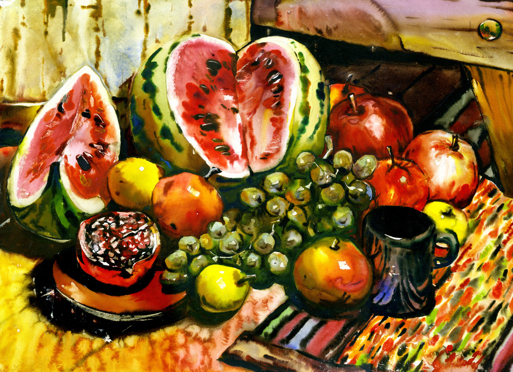 Still Life with a Watermelon jigsaw puzzle in Fruits & Veggies puzzles on TheJigsawPuzzles.com