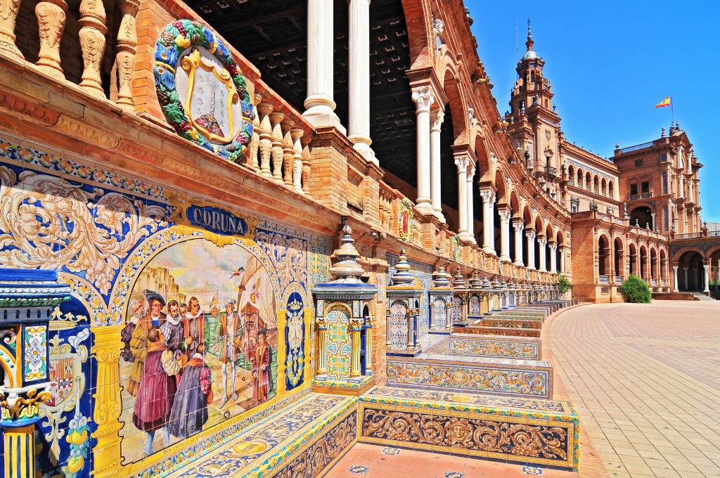 Plaza de Espana, Seville, Spain jigsaw puzzle in Puzzle of the Day puzzles on TheJigsawPuzzles.com