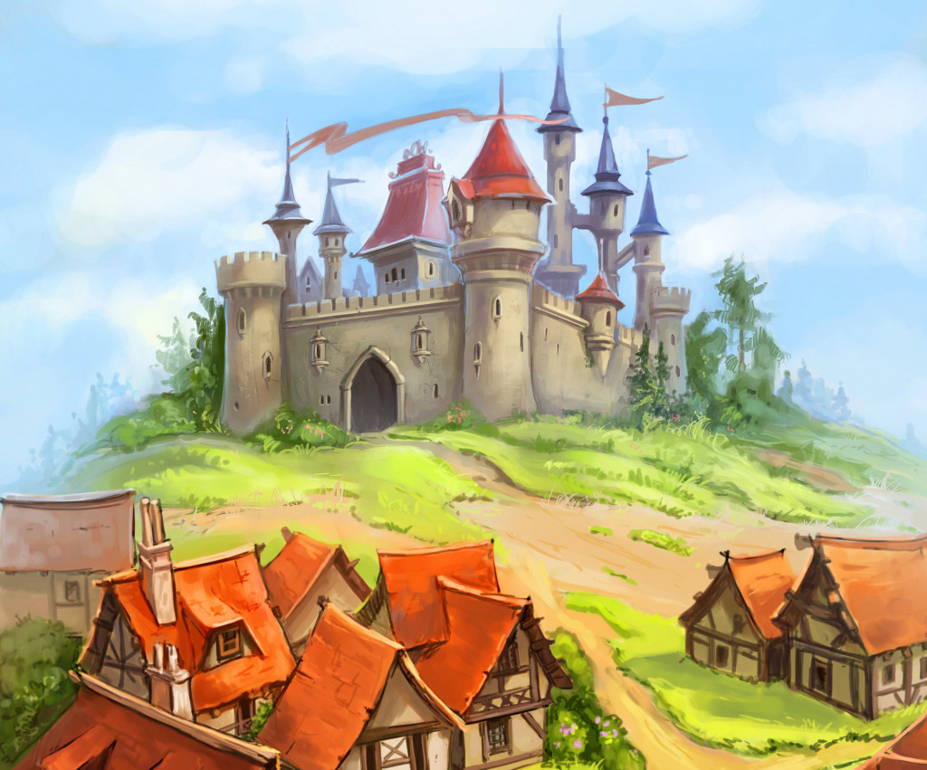 Medieval Castle and Small Town jigsaw puzzle in Castles puzzles on TheJigsawPuzzles.com
