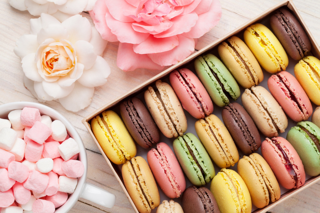 Colorful Macarons and Marshmallow jigsaw puzzle in Food & Bakery puzzles on TheJigsawPuzzles.com