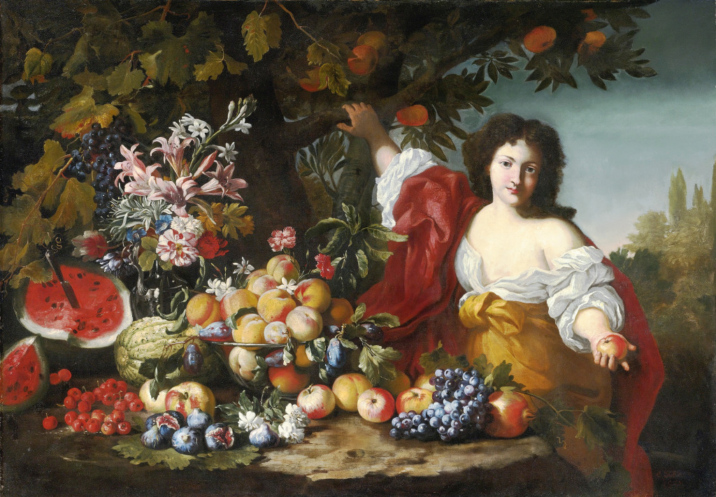 Still Life of Fruits with a Figure jigsaw puzzle in Fruits & Veggies puzzles on TheJigsawPuzzles.com