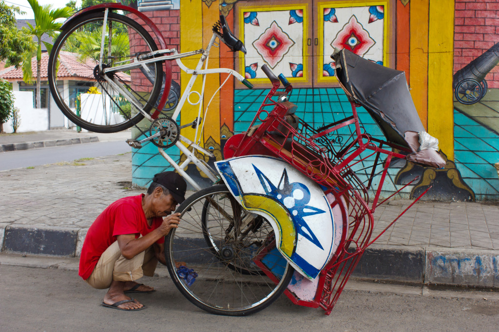 Rickshaw in Yogyakarta, Indonesia jigsaw puzzle in People puzzles on TheJigsawPuzzles.com