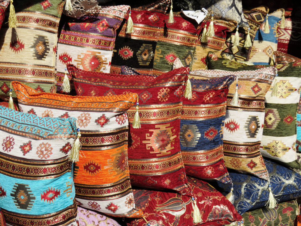 Pillows at Sarajevo Street Market jigsaw puzzle in Handmade puzzles on TheJigsawPuzzles.com