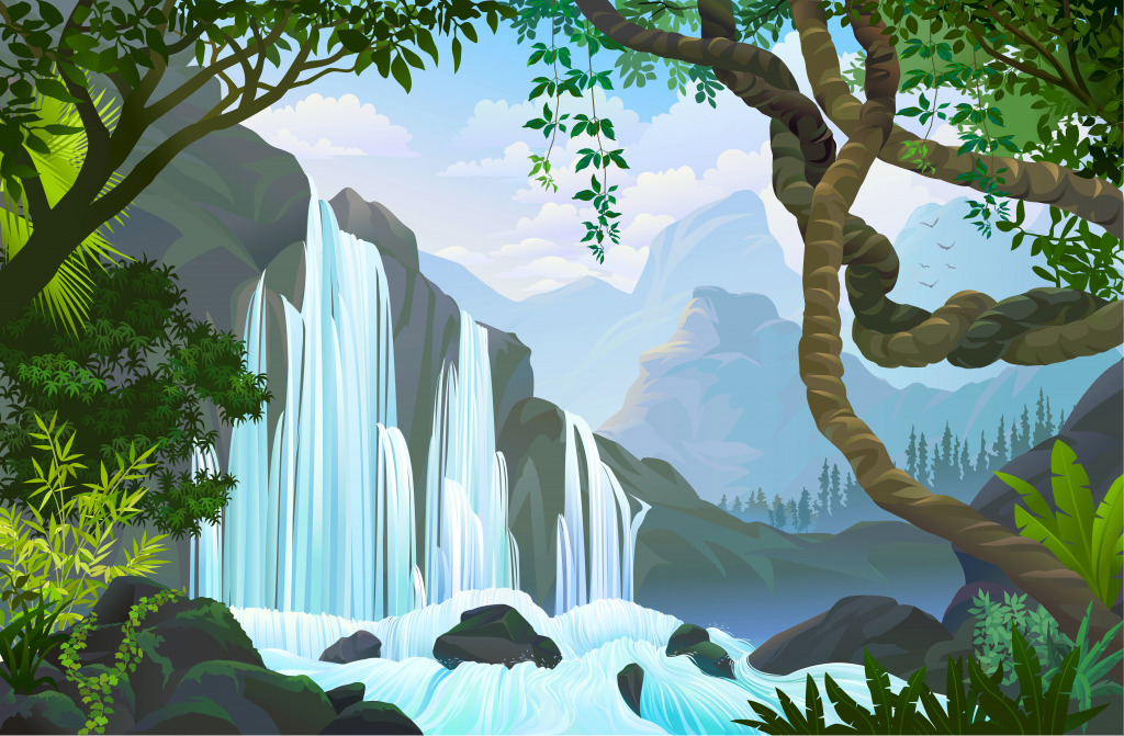 Waterfalls over a Rocky Cliff jigsaw puzzle in Waterfalls puzzles on TheJigsawPuzzles.com