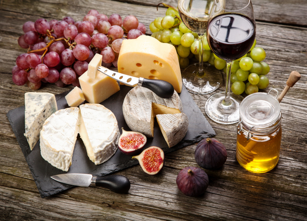 Assortment of Cheese and Fruits jigsaw puzzle in Food & Bakery puzzles on TheJigsawPuzzles.com