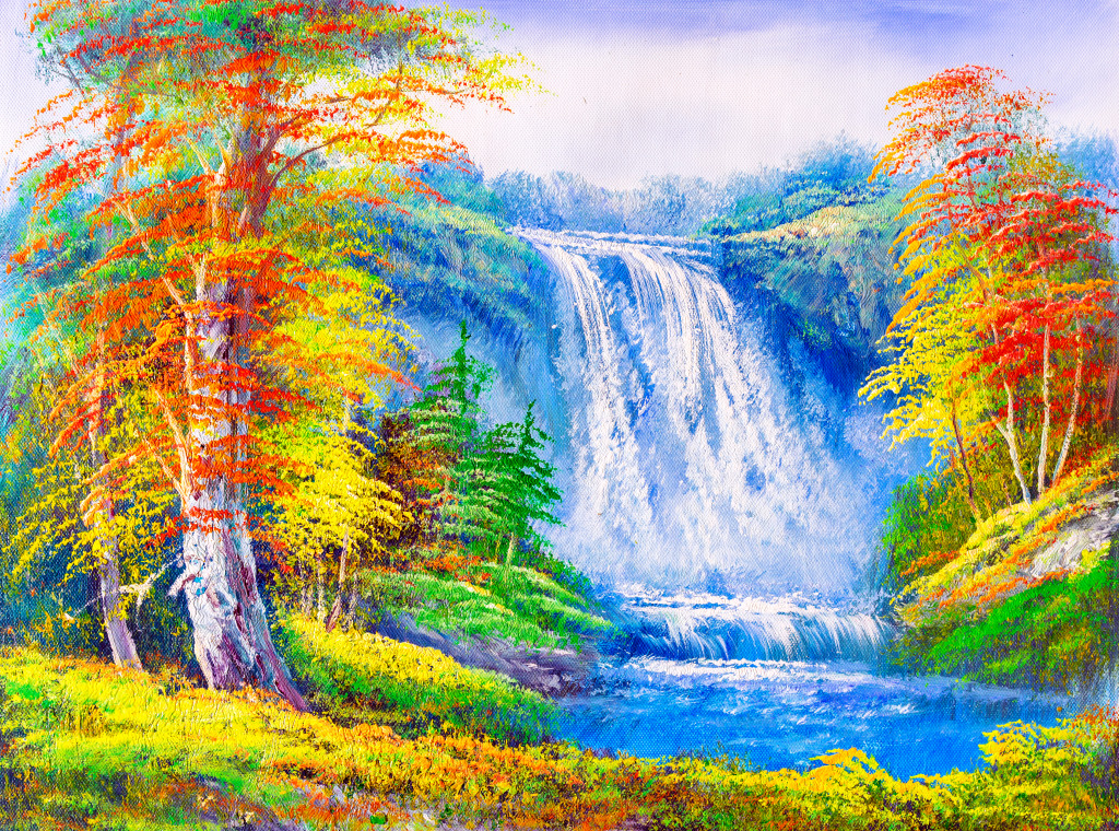 Landscape with a Waterfall jigsaw puzzle in Waterfalls puzzles on TheJigsawPuzzles.com