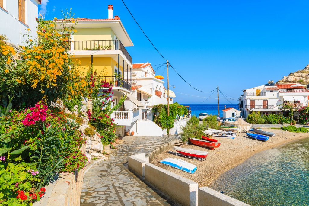 Kokkari Fishing Village, Samos Island, Greece jigsaw puzzle in Street View puzzles on TheJigsawPuzzles.com