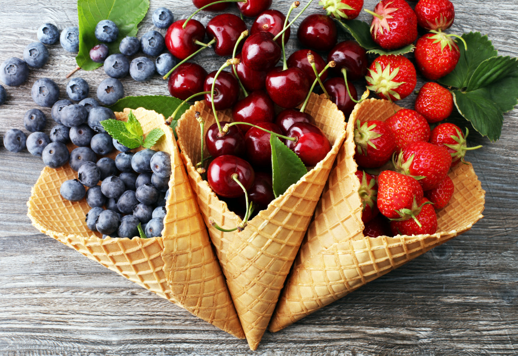 Berries in Waffle Cones jigsaw puzzle in Fruits & Veggies puzzles on TheJigsawPuzzles.com