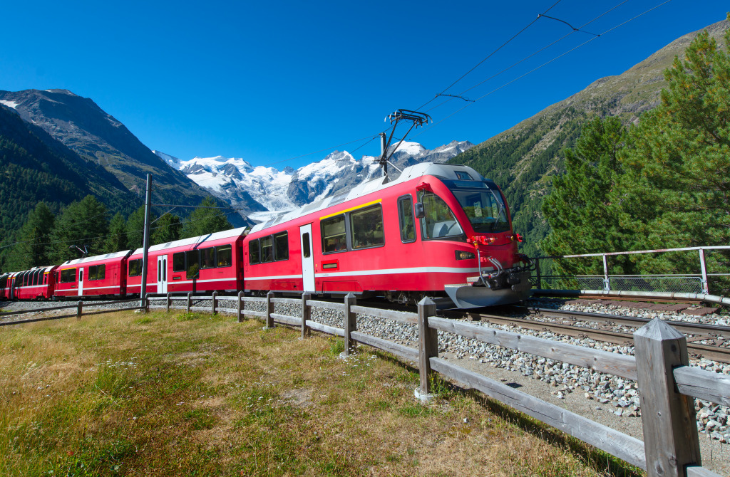 Bernina Express Train, Swiss Alps jigsaw puzzle in Great Sightings puzzles on TheJigsawPuzzles.com