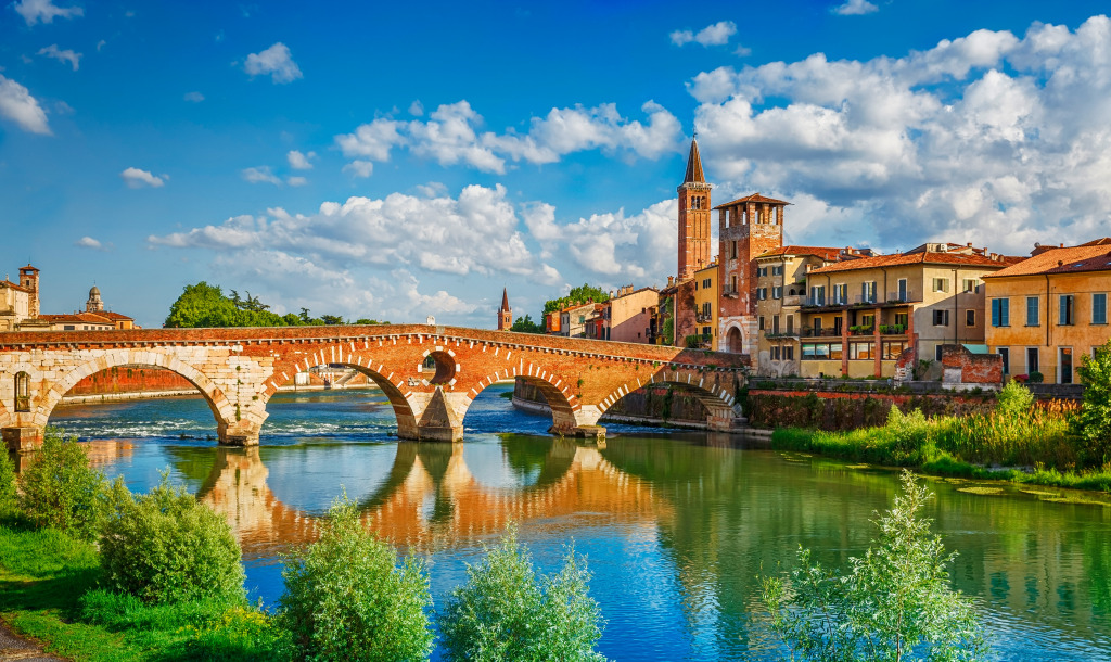 Bridge Ponte Pietra, Verona, Italy jigsaw puzzle in Bridges puzzles on TheJigsawPuzzles.com