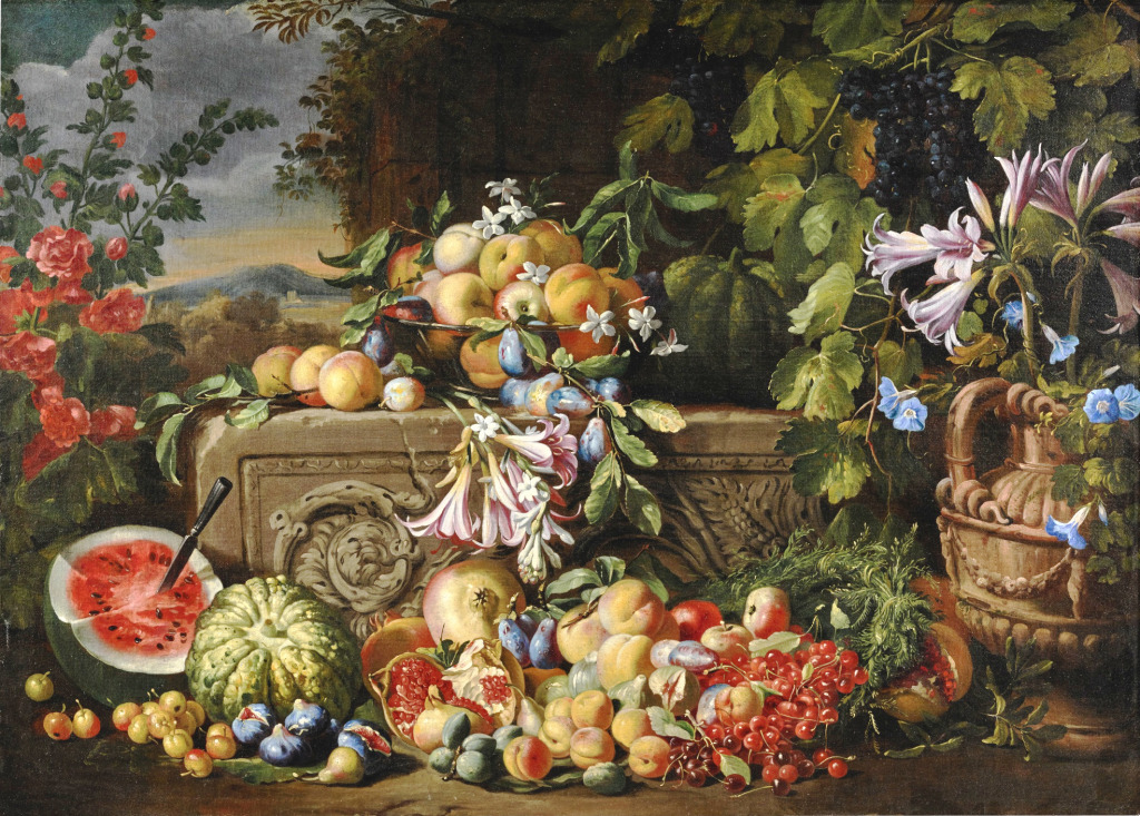 Still Life of Fruits and FLowers jigsaw puzzle in Fruits & Veggies puzzles on TheJigsawPuzzles.com