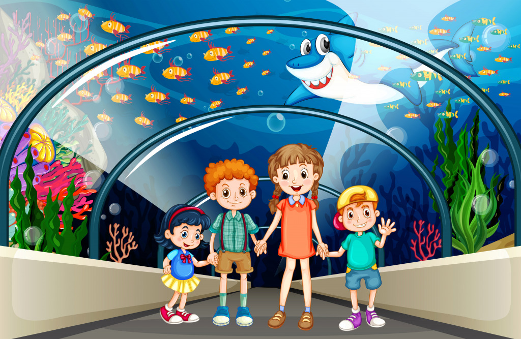 Children Visiting the Aquarium jigsaw puzzle in Under the Sea puzzles on TheJigsawPuzzles.com