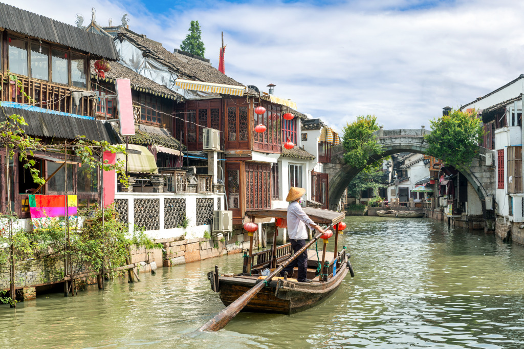 Zhujiajiao Water Town in Shanghai, China jigsaw puzzle in Bridges puzzles on TheJigsawPuzzles.com