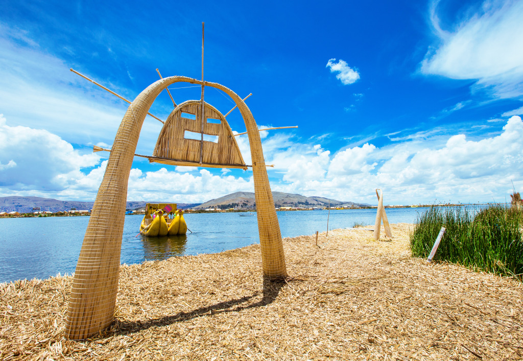 Totora Boat on the Titicaca Lake, Peru jigsaw puzzle in Great Sightings puzzles on TheJigsawPuzzles.com