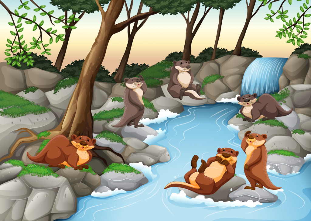 Otters Living by the River jigsaw puzzle in Waterfalls puzzles on TheJigsawPuzzles.com